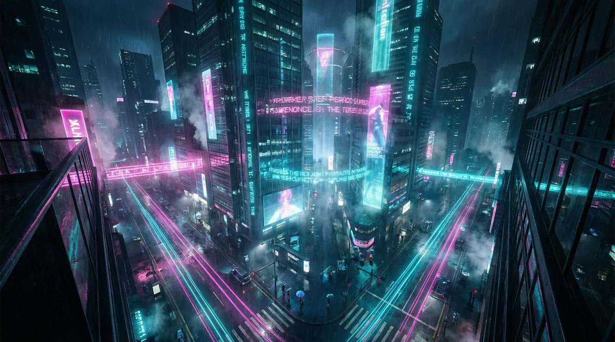 成人蘑菇 竖屏短剧平台首页背景 - 赛博朋克都市夜景